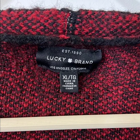 Lucky Brand Red and Black Buffalo Plaid Cardigan - Picture 2 of 4
